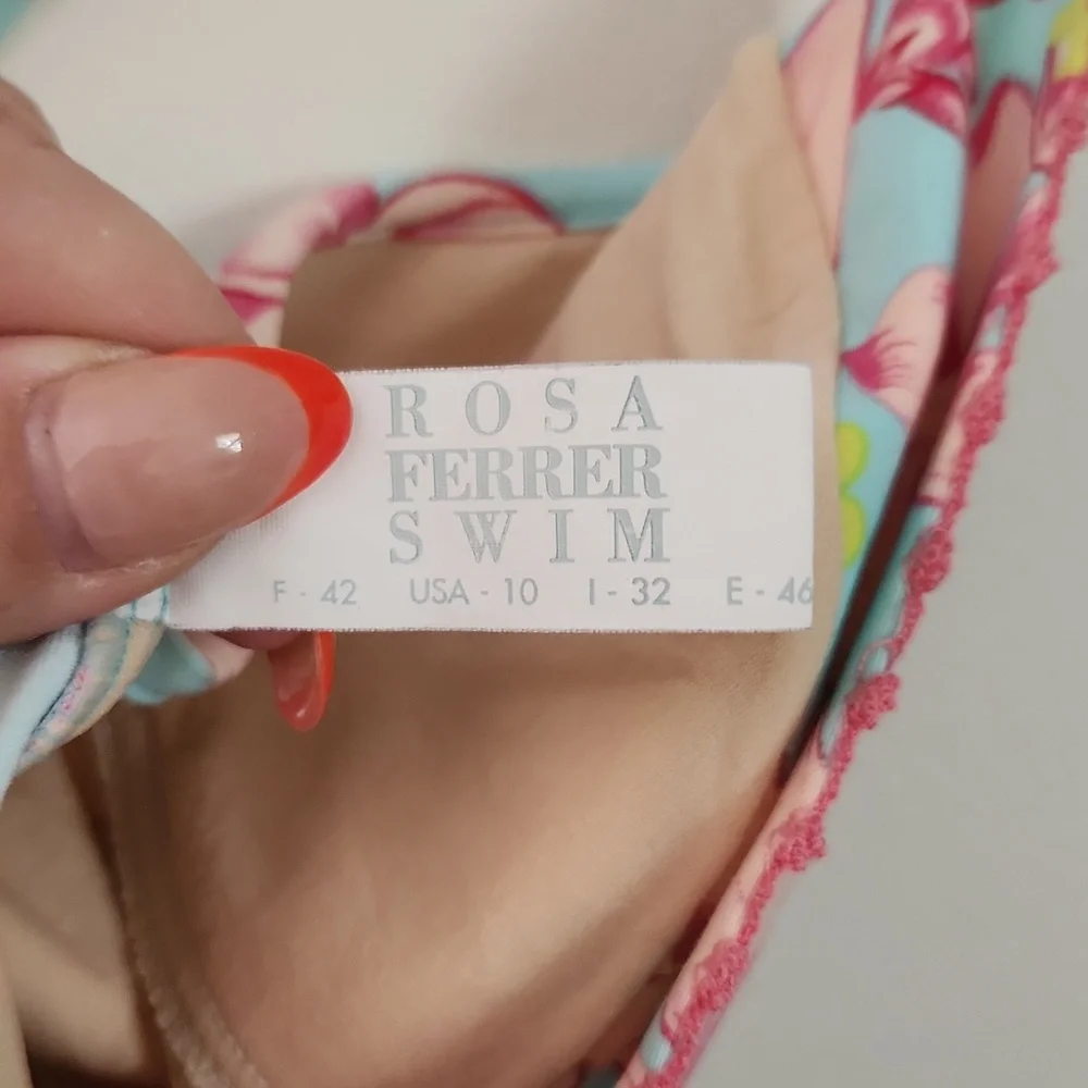 Rosa Ferrer one piece swimsuit pink and turquoise floral bathing suit size 10 - Picture 8 of 9